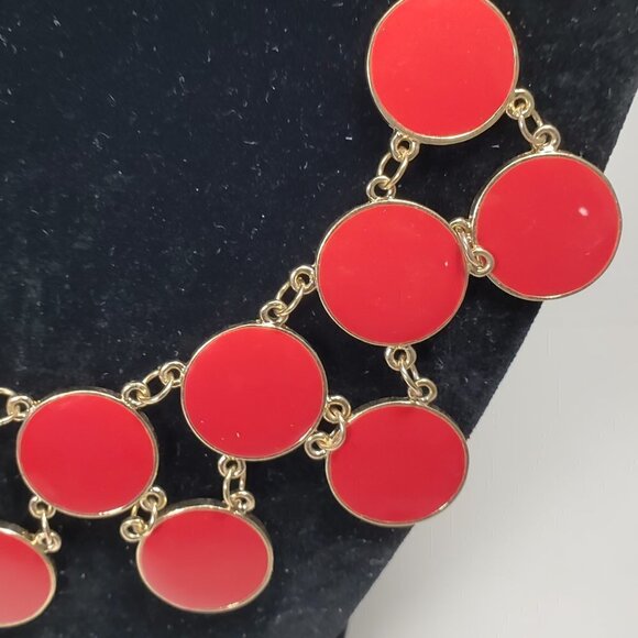 Stylish Gold-tone Red Flat Round Discs Necklace & Matching Earrings Set Women's - Picture 6 of 8